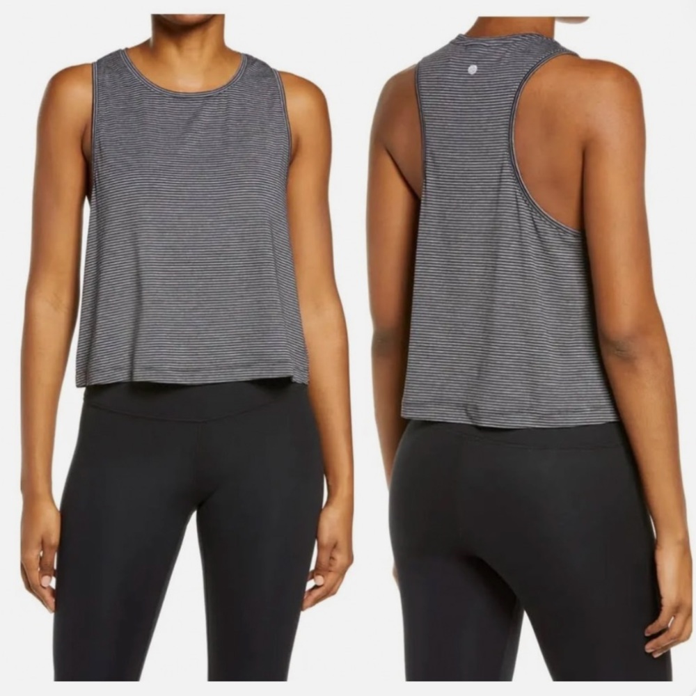 Zella Womens Work For It Stripe Tank Top Large Black